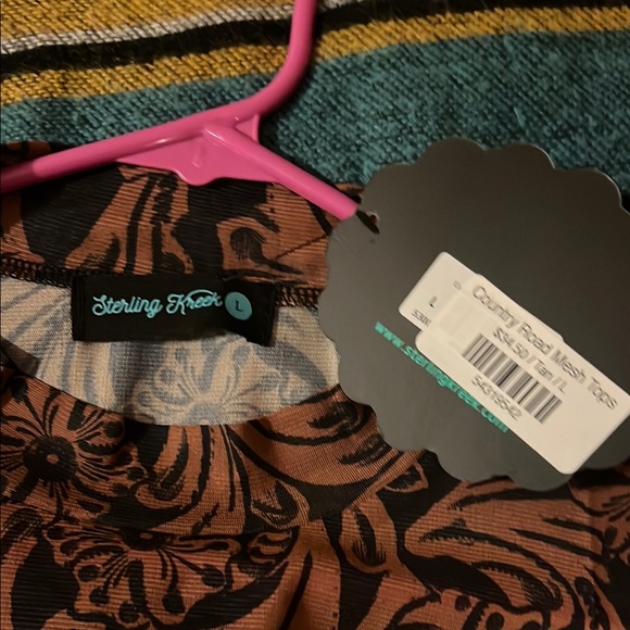 Floral Mesh Long Sleeve Top - Black and Brown - Picture 2 of 2